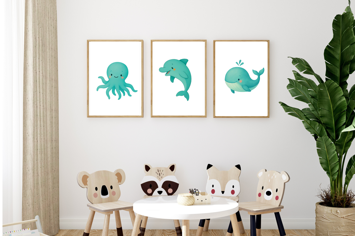 Ocean Animal Wall Art Set – 3-Piece Sea Life Poster Collection
