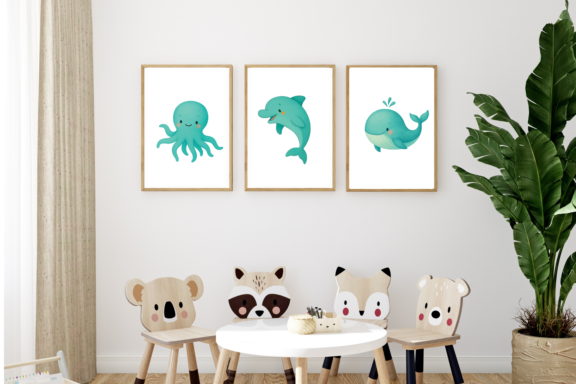 Ocean Animal Wall Art Set – 3-Piece Sea Life Poster Collection