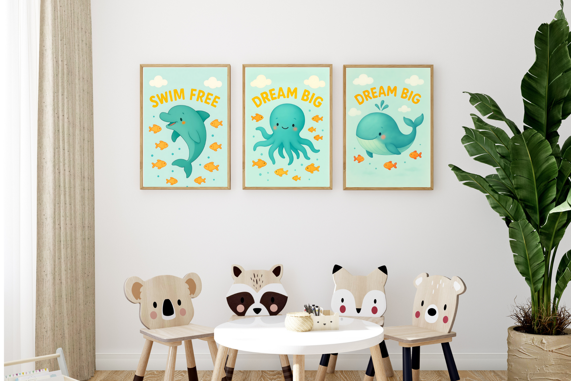 Ocean Animals Dream Set of 3 Wall Art Collection