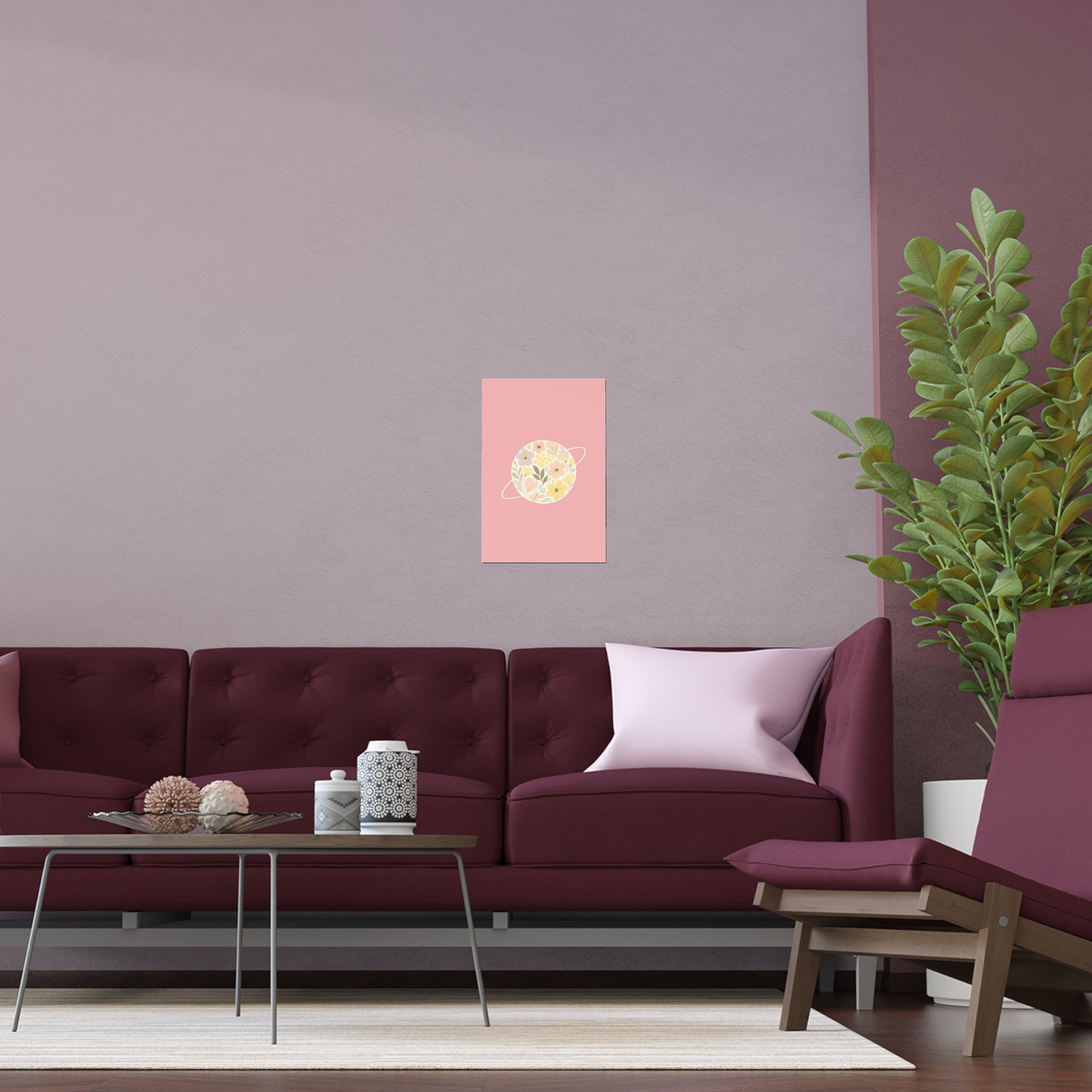 Pink Floral Planet Wall Art