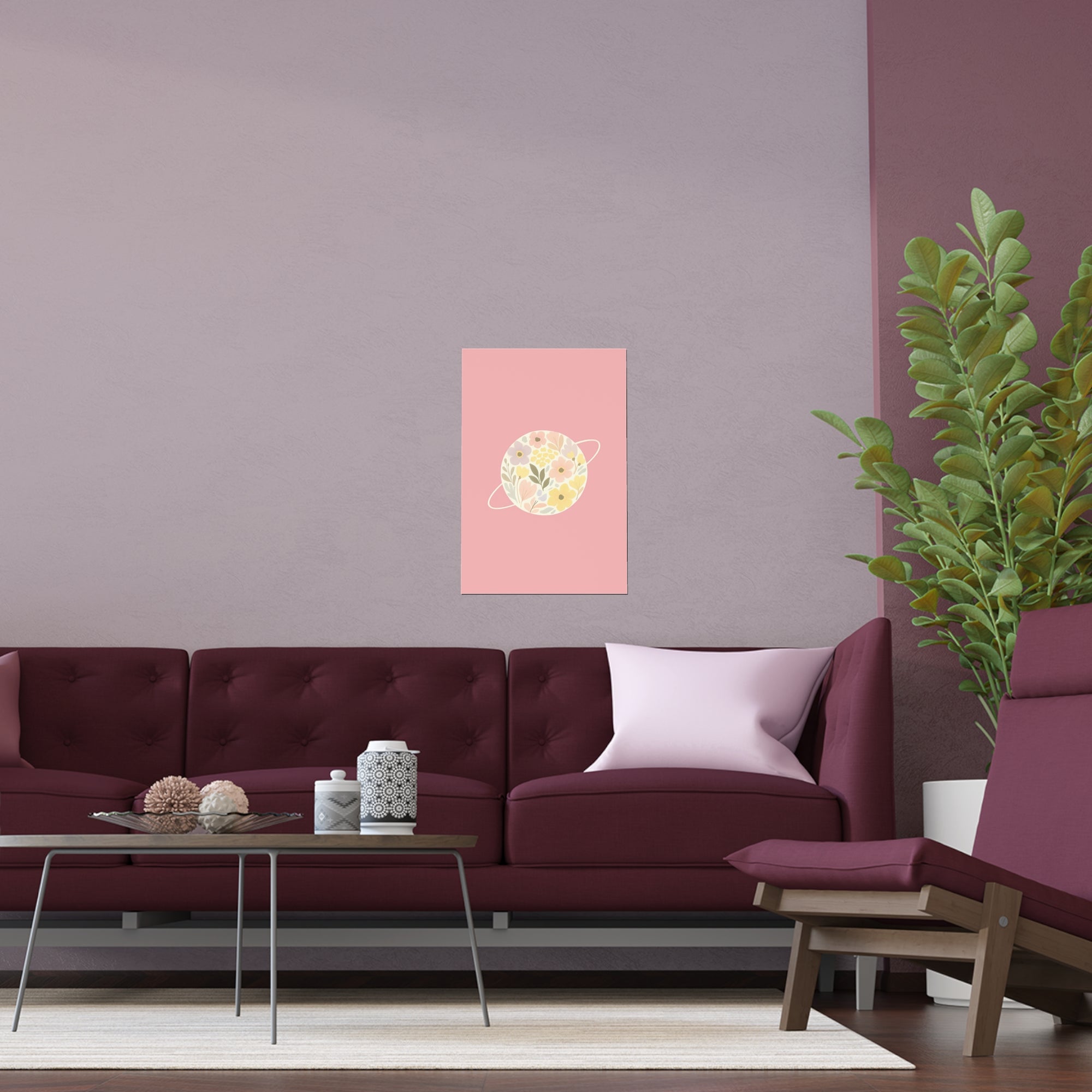 Pink Floral Planet Wall Art