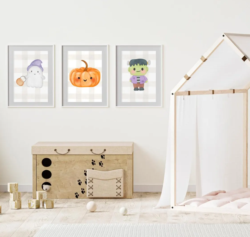 Cute Watercolor Pumpkin, Ghost, Bat, Vampire, Spider & Frankenstein (Digital Download)