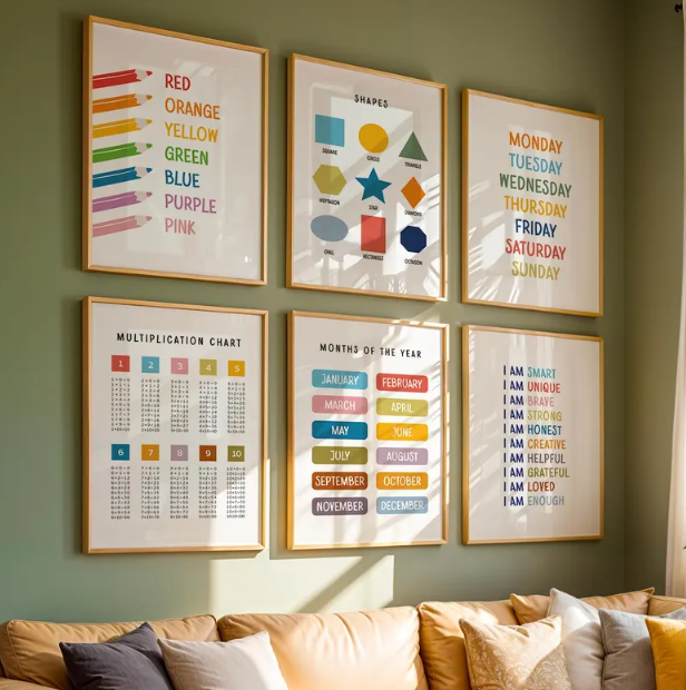 Learning is Fun Educational Posters Set Of 6 Wall Art (Digital Download)