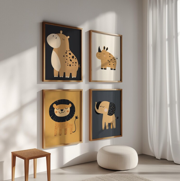 Safari Animal Nursery Prints Set of 6 Jungle Wall Art  (Digital Download)