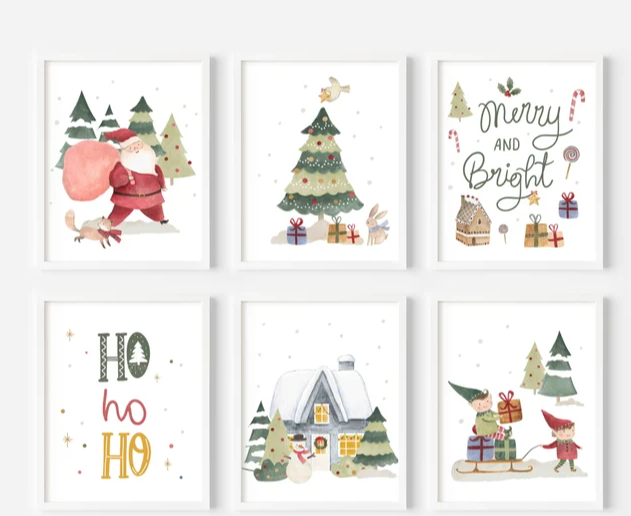 Holiday Nursery Wall Art Bundle – 6 Christmas Prints for Kids Room & Playroom | Santa & Elf Posters (Digital Download)
