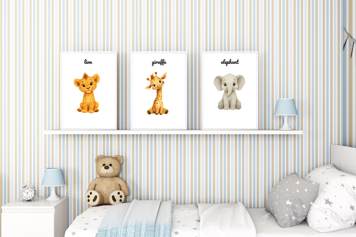 Baby Safari  Animals 3 Set Wall Art Collection