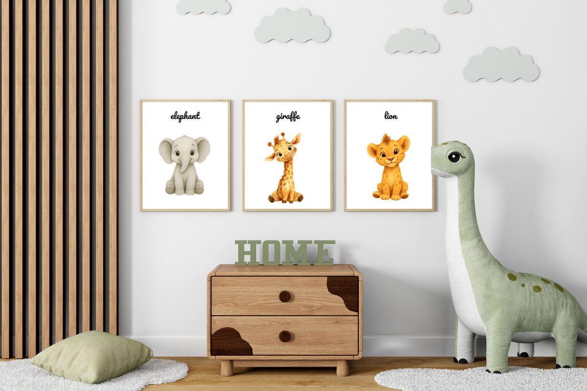 Jirafa, Elefante y León 3 Set Wall Art Collection