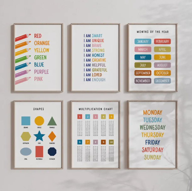 Learning is Fun Educational Posters Set Of 6 Wall Art (Digital Download)