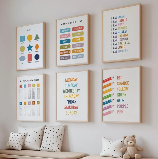 Learning is Fun Educational Posters Set Of 6 Wall Art (Digital Download)