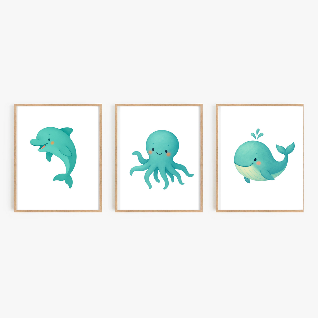 Ocean Animal Wall Art Set – 3-Piece Sea Life Poster Collection